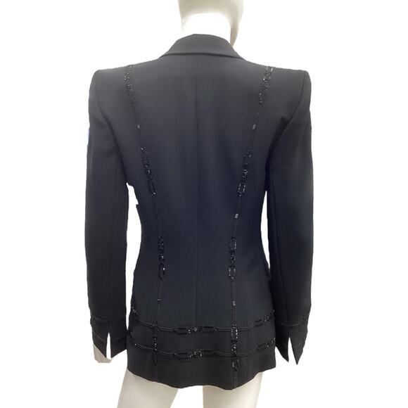 Badgley Mischka Blazer Women’s SZ 6 Beaded Design Beautifully Structured Black - Picture 3 of 7